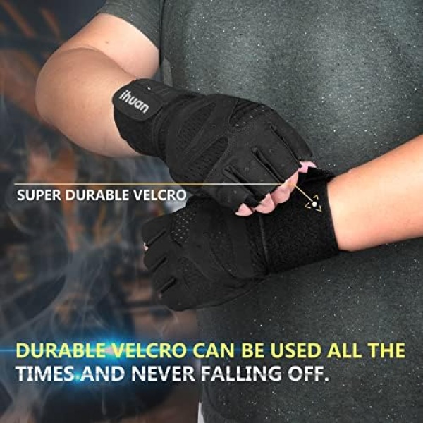 ihuan Ventilated Weight Lifting Gym Workout Gloves with Wrist Wrap Support - Image 4