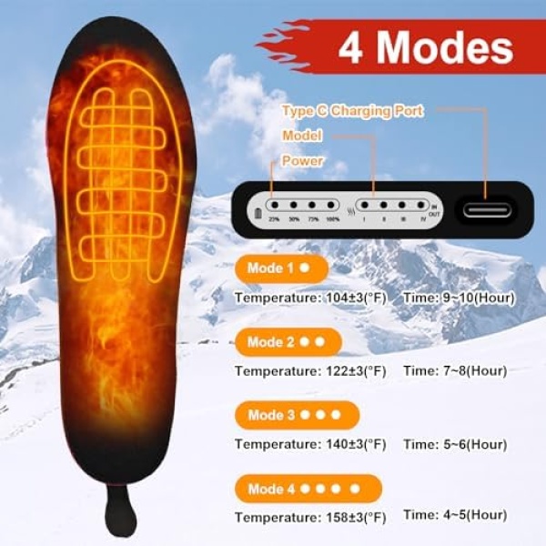 5000mAh Heated Insoles, Rechargeable Foot Warmer with APP Control - Image 2