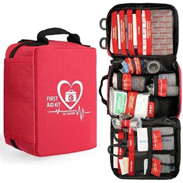 Pasenhome Comprehensive First Aid Kit - Trauma Kit with Labelled Compartments