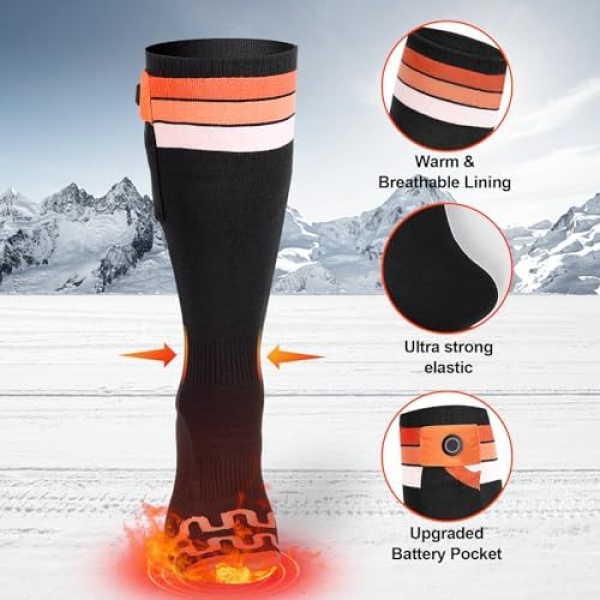 LATITOP Heated Socks for Men Women, 7.4V 22.2WH Rechargeable Battery Electric - Image 4