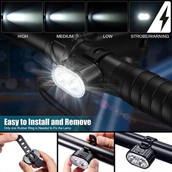 USB Rechargeable Bike Lights Set, Super Bright 2 LED Front and Back Rear Bicycle Light - Image 2