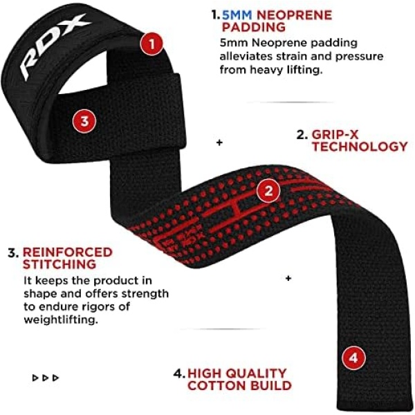 RDX Weight Lifting Straps,Powerlifting Deadlifting, Anti Slip 60CM Hand Bar - Image 3