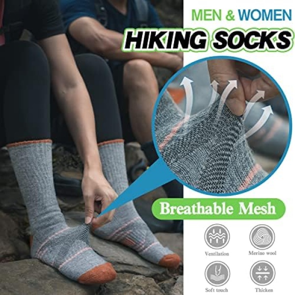 Merino Wool Hiking Socks 5 Pairs for Men & Women Thermal Winter Warm Moisture - Image 2