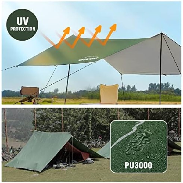 Overmont Camping Tent Tarp 3m x 3m UV Protection and PU 3000 Rain Fly - Image 2