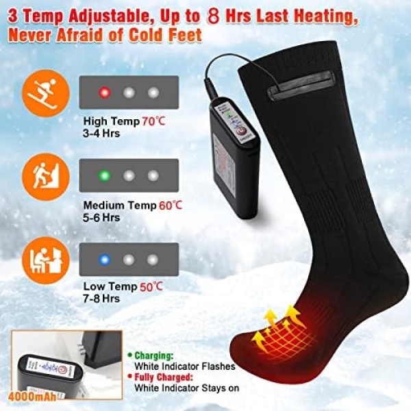 Heated Socks, Double-Sided Electric Socks, 4000mAh Rechargeable Battery - Image 3