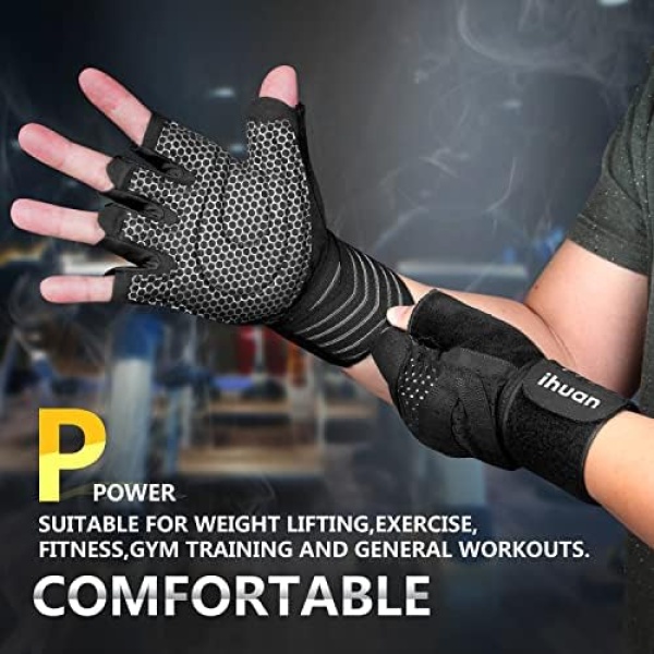 ihuan Ventilated Weight Lifting Gym Workout Gloves with Wrist Wrap Support - Image 3