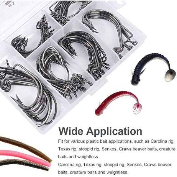 UCEC Fishing Hooks, 100pcs/box Offset Wide Gap 2X Strong Worm - Image 6