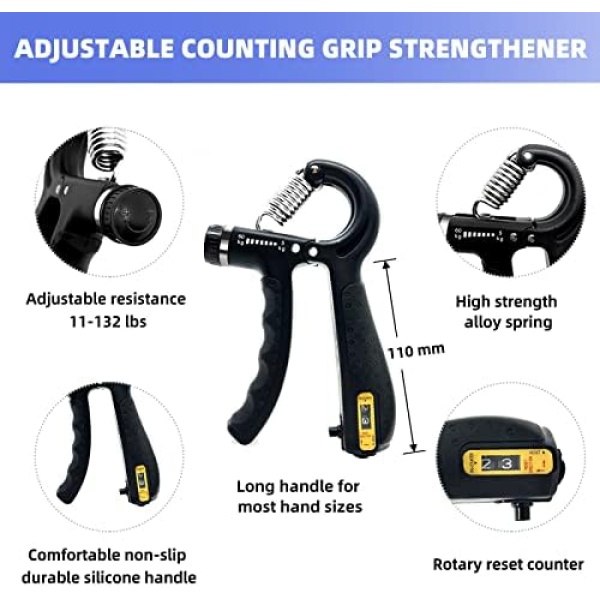 Grip Strength Trainer,Hand Grip Strengthener,Adjustable Resistance 11-132Lbs - Image 3