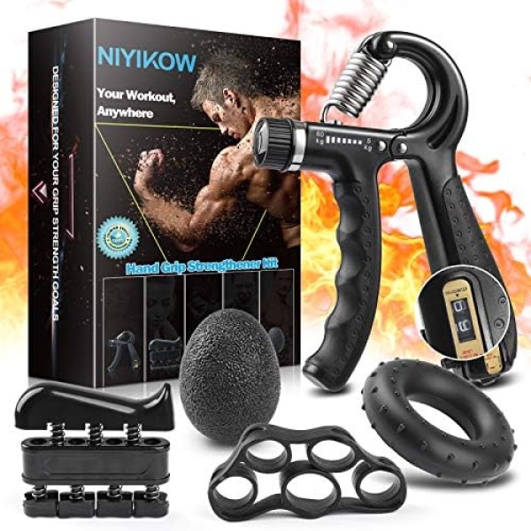 NIYIKOW Grip Strength Trainer Kit with Counter (5 Pack), Counting Grip Strength