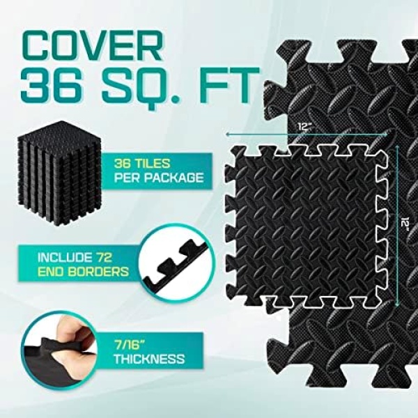 Yes4All EVA Interlocking Exercise Foam Floor Mats 12 sq ft with Border - Image 2