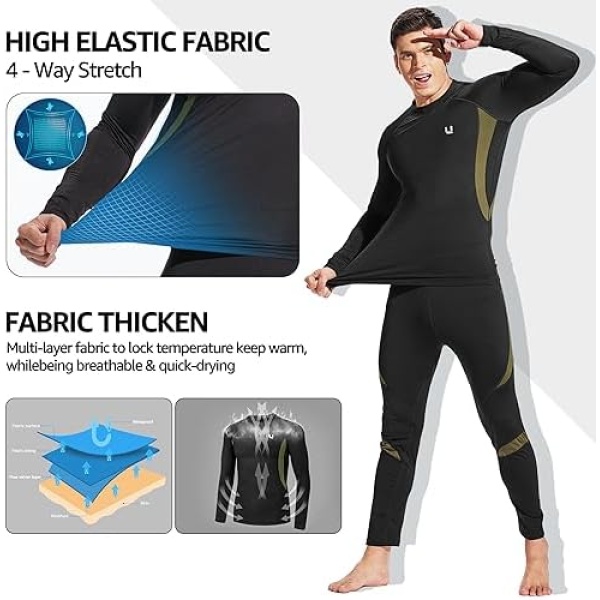 YESURPRISE Men's Thermal Underwear Sets Top & Long Johns Fleece Sweat Quick - Image 3