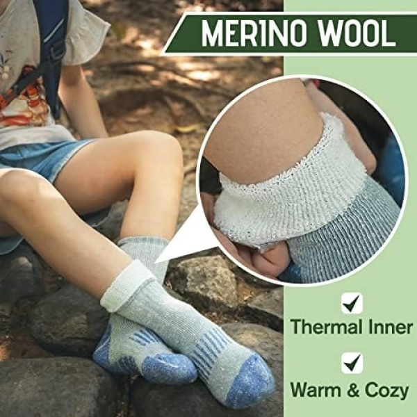 Sandsuced Kids Merino Wool Hiking Socks Boys Teen Winter Thermal Cozy Warm Thick - Image 5