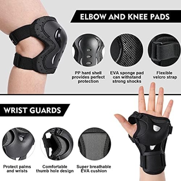 Child Adult Sports Protective Gear Safety Pad Safeguard Knee Elbow Wrist Support Pad Set - Image 3