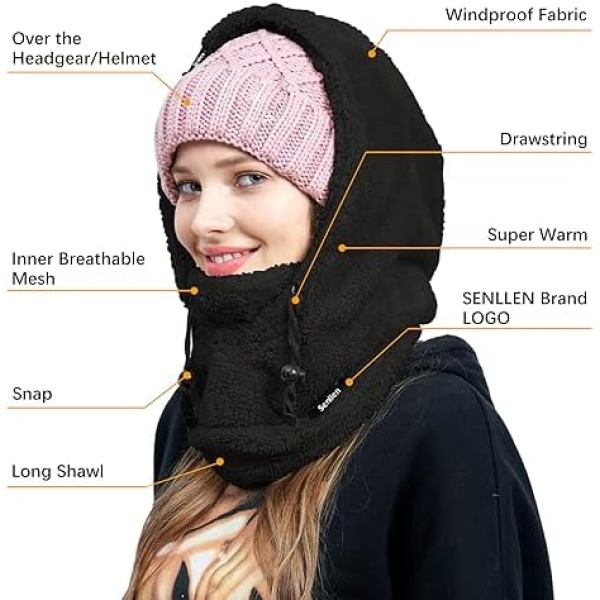 Senllen Balaclava Cold Weather Fleece Windproof Ski Mask Winter Breathable - Image 2