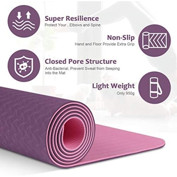 Glymnis Yoga Mat Exercise Mat Thick Non Slip Pilates Mat, Anti Tear Durable - Image 4