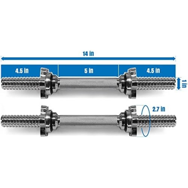 Yes4All Adjustable Dumbbell Handle for 1" Cast Iron Weight Plates with Collars - Image 2