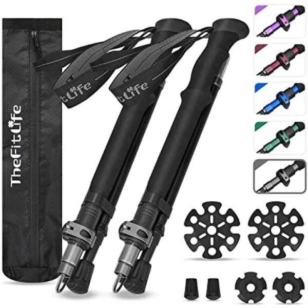 TheFitLife Collapsible Trekking Poles for Hiking – Lightweight Folding Walking Sticks