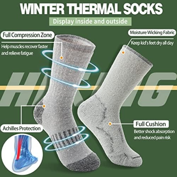 Sandsuced Kids Merino Wool Hiking Socks Boys Teen Winter Thermal Cozy Warm Thick - Image 4