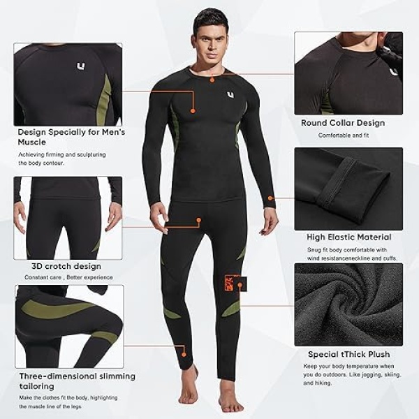 YESURPRISE Men's Thermal Underwear Sets Top & Long Johns Fleece Sweat Quick - Image 4