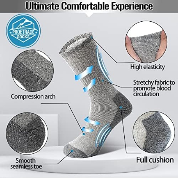 ProEtrade Merino Wool Hiking Socks 4 Pairs for Men & Women Thermal Warm - Image 2