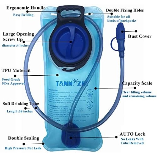 TANNOZHE Hydration Bladder 2Litre Water Bladder Leak Proof Water Reservoir,BPA Free - Image 3