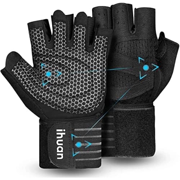 ihuan Ventilated Weight Lifting Gym Workout Gloves with Wrist Wrap Support