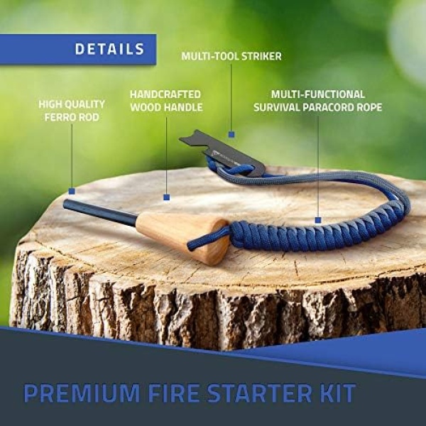 RKR OUTDOOR Ferro Rod Flint Fire Starter Kit with Handcrafted Wood Handle - Image 2