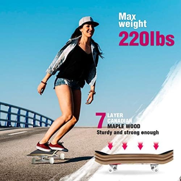 BELEEV Skateboards, 31 x 8 inch Complete Skateboard for Beginners, 7 Layer Canadian Maple - Image 2