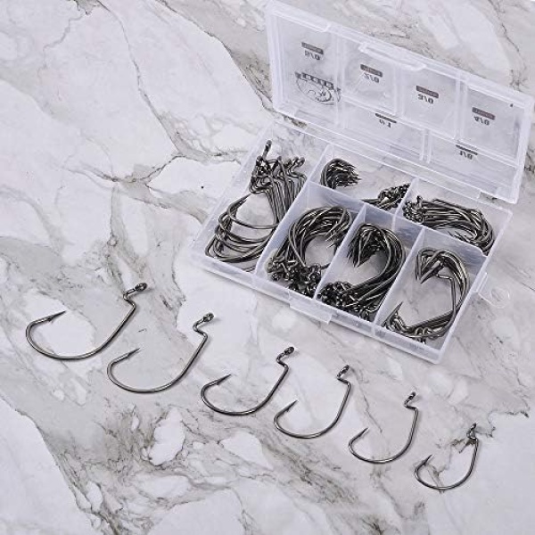 UCEC Fishing Hooks, 100pcs/box Offset Wide Gap 2X Strong Worm - Image 9