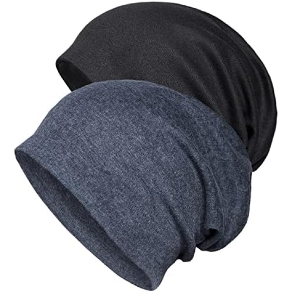 Senker 2 Pack Cotton Slouchy Beanie Hats, Chemo Headwear Caps for Women and Men