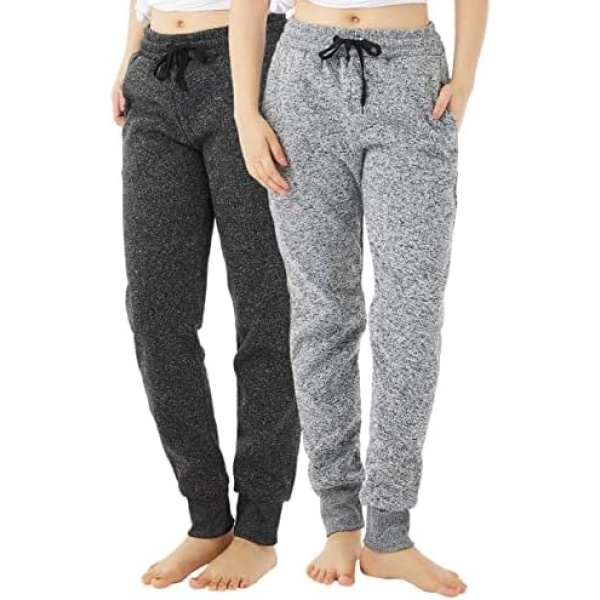 TEX2FIT 2-Pack Joggers for Women with Side Pockets, Rib Cuff Bottoms