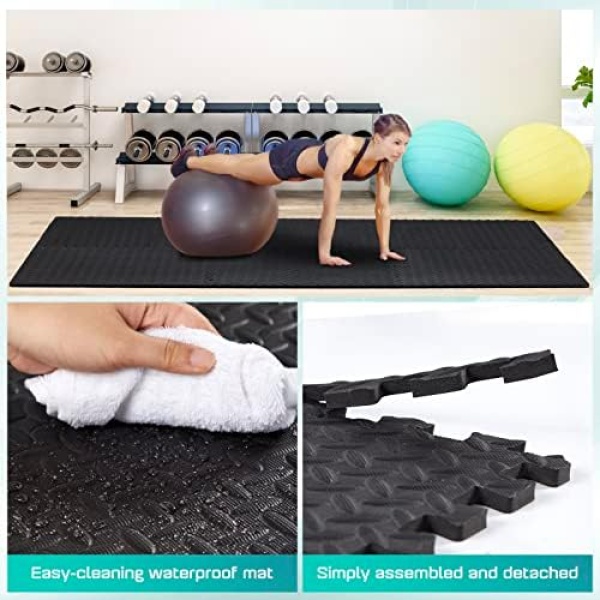 Yes4All EVA Interlocking Exercise Foam Floor Mats 12 sq ft with Border - Image 3