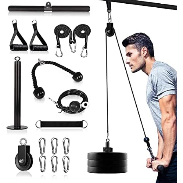 Pulley System for Exercise, 3 in 1 Pulley Cable System with LAT Pulldown Bar