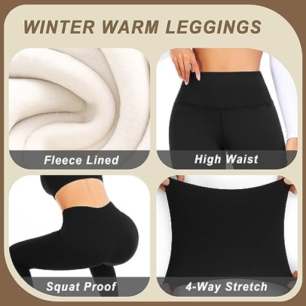 DHSO Women's Fleece Lined Leggings Winter Warm Workout Tights High Waisted Thick - Image 4