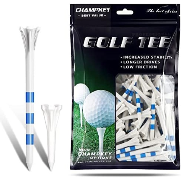 CHAMPKEY Original Plastic Golf Tees 100 Pack | 85 Driver Tees