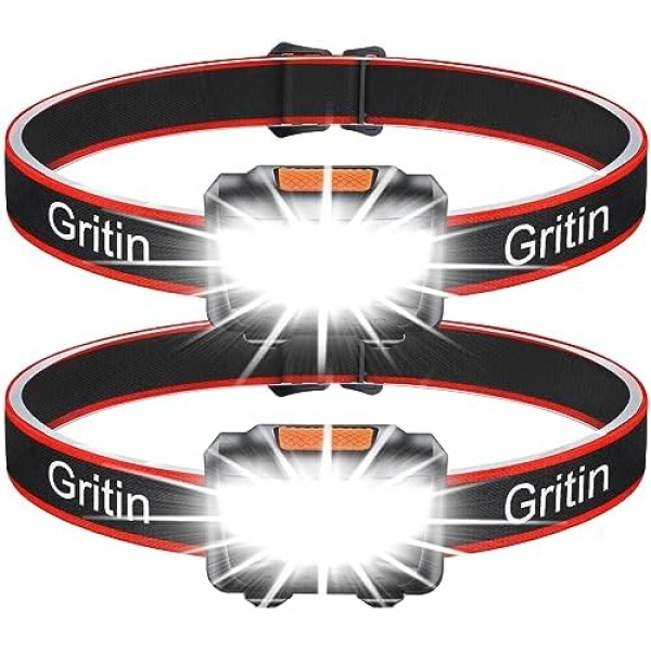 Headlamp, Gritin [2 Pack] COB Super Bright LED Head Lamp Headlight, Adjustable