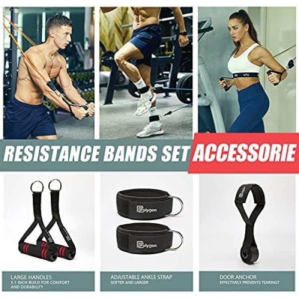 Polygon Resistance Bands Set, Exercise Tubes with Handles, Door Anchor and Ankle - Image 5