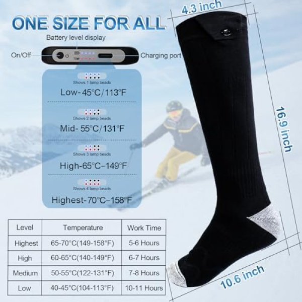 Heated Socks, 5000mAh 10V Electric Rechargeable Heated Socks for Men Women - Image 3