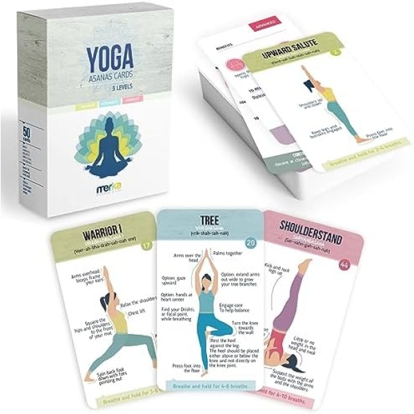 merka Yoga Cards - Yoga Deck Workout Cards 50 Cards Asana Yoga Poses Positions