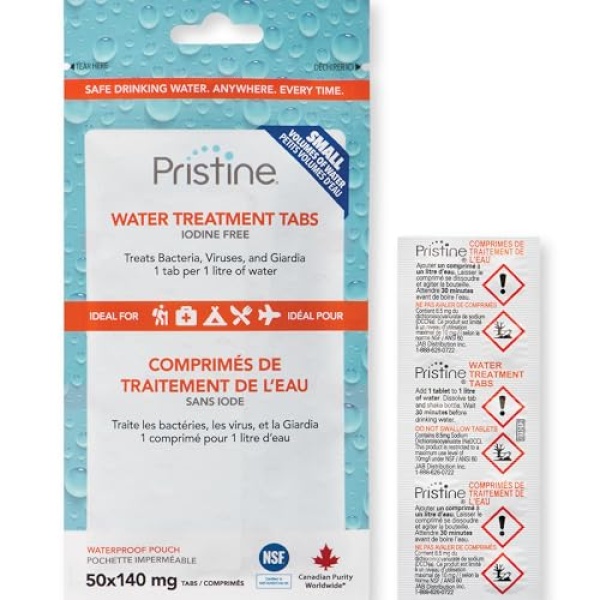 Pristine Water Treatment Tabs, 50 Tablets, 1 tab = 1 Litre of Water