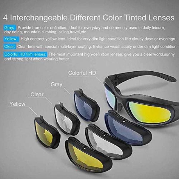 kemimoto Polarized Motorcycle Glasses, Riding Goggles with 4 Lens Kit for Outdoor - Image 3