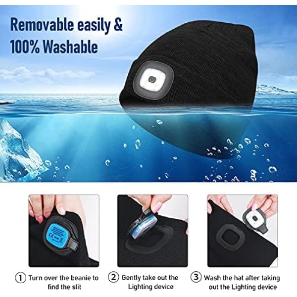 Beanie Hat with Light Headlight Hats LED USB Rechargeable Torch Cap Headlamp - Image 2