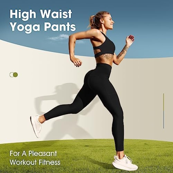 Occffy Leggings for Women High Waist Yoga Pants with Pockets Workout Tummy - Image 2