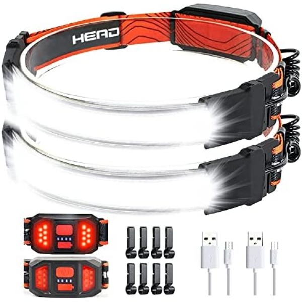 Rechargeable Headlamp,1000 Lumen 230°Wide-Beam Headlamp with Back Red