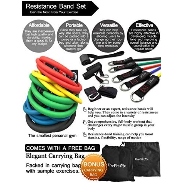 TheFitLife Exercise and Resistance Bands Set - 5 Fitness stackable up to - Image 6