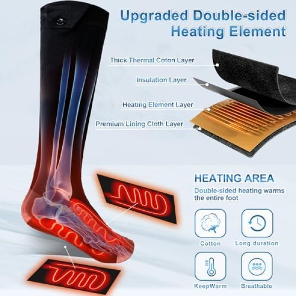 Heated Socks, 5000mAh 10V Electric Rechargeable Heated Socks for Men Women - Image 2