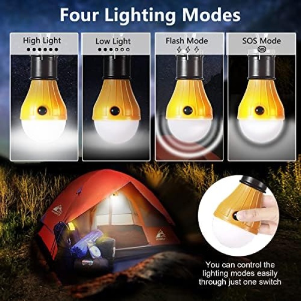 PEMOTech Camping Light [5 Pack], 4 Lighting Modes LED Camping Lantern Bulbs - Image 2