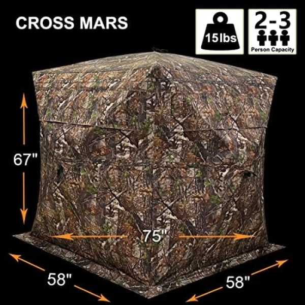 CROSS MARS Portable 3 Person 270° See Through Ground Camouflage Hunting Blind Tent - Image 4