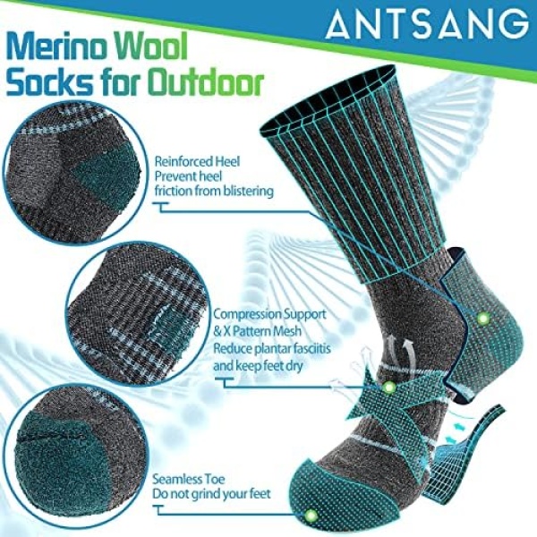 Merino Wool Hiking Socks 5 Pairs for Men & Women Thermal Winter Warm Moisture - Image 3