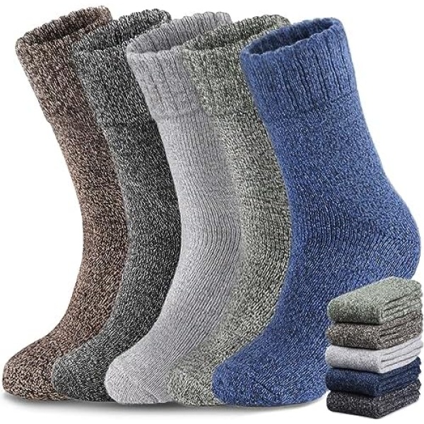 Yeblues 5 Pairs Wool Socks Mens, Thick Warm Winter Socks, Hiking Socks Soft